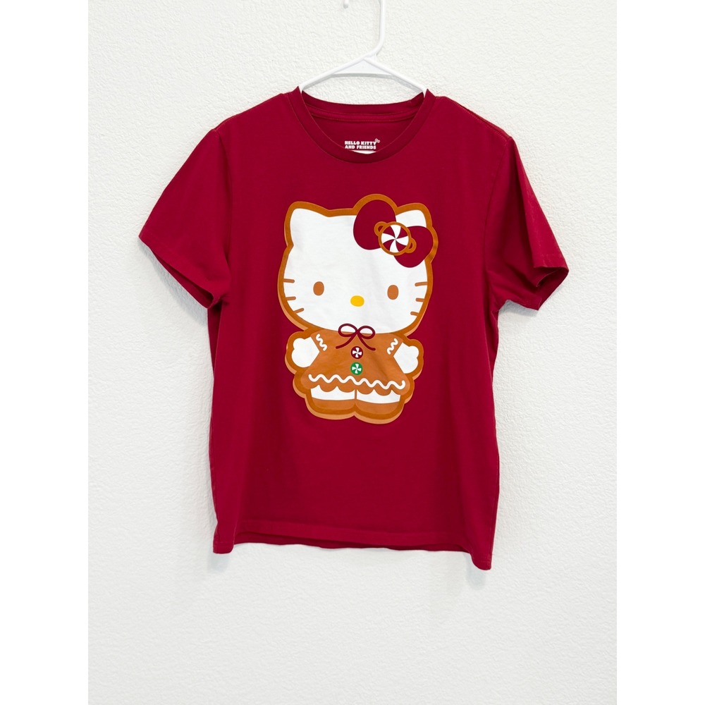 Aeropostale Hello Kitty Gingerbread Christmas Graphic Tee Red Women Medium